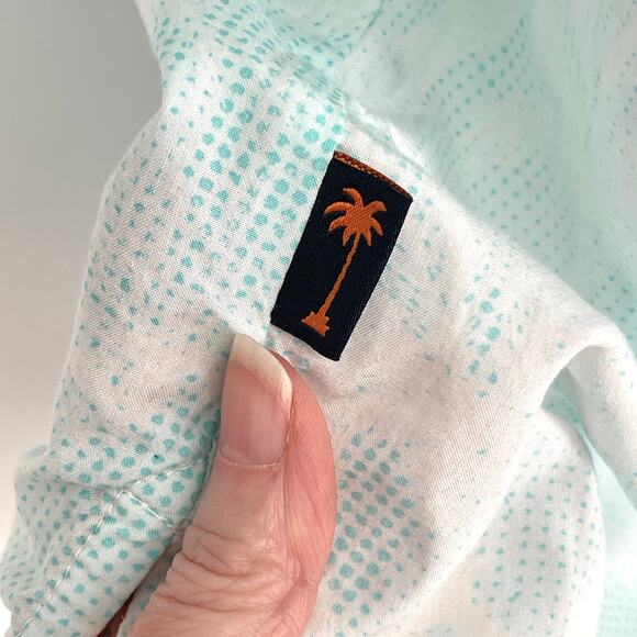 Margaritaville Mens Button Front Shirt Sz S Aqua Blue Palm Tree Polka Dots Aloha - Picture 4 of 8